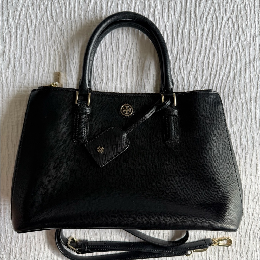 Authentic Tory Burch Black Leather Tote with Gold Logo - Picture 11 of 11
